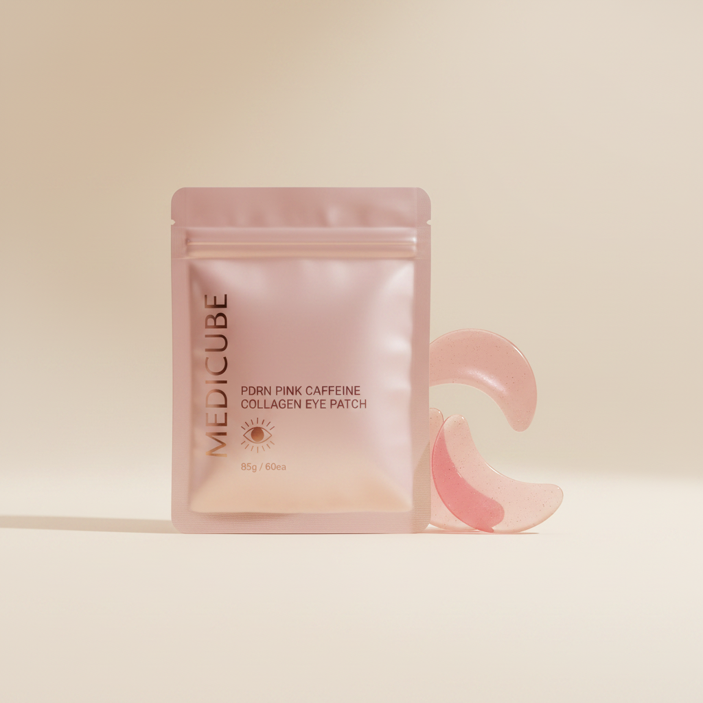 Medicube PDRN Pink Caffeine Collagen Eye Patch premium K-beauty product shot